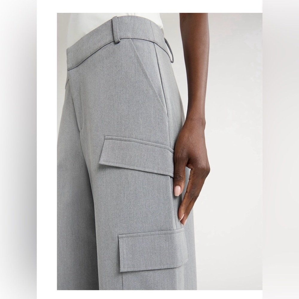 NWT Scoop Wide-Leg Utility Cargo Faux wool Pants in Light Gray - Picture 5 of 10